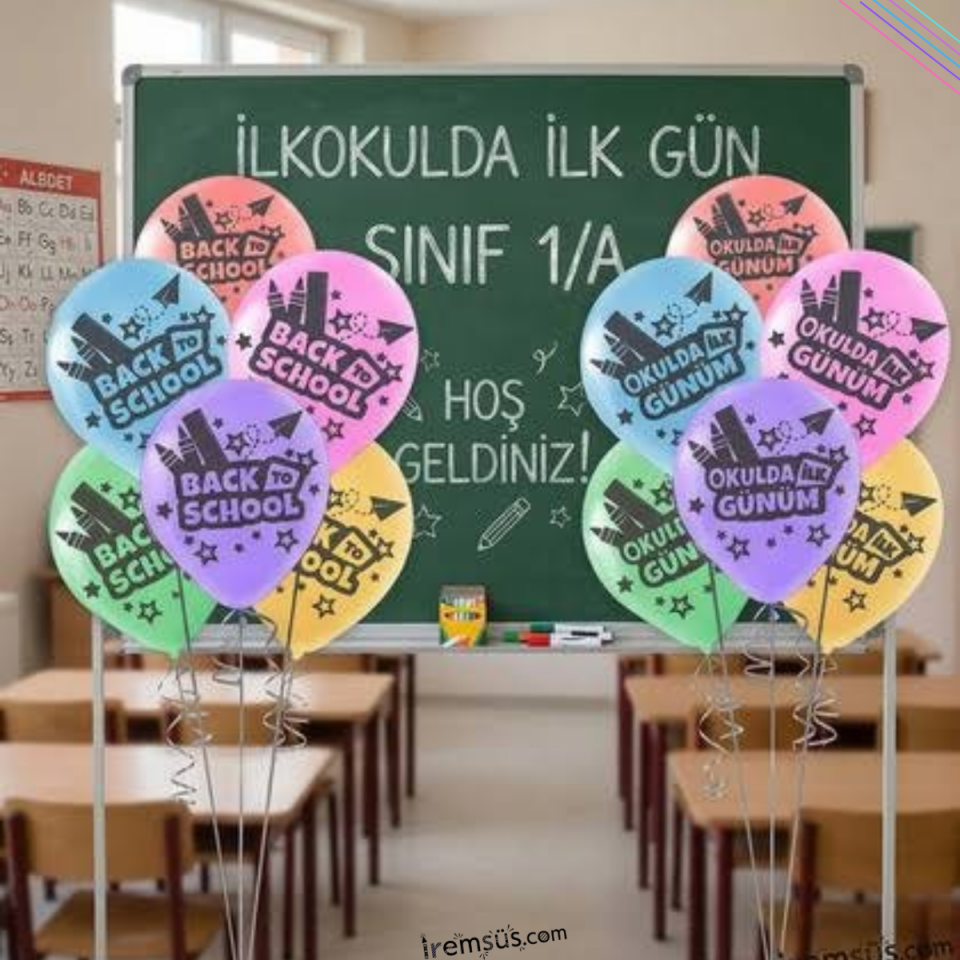 Okulda İlk Günüm Baskılı Karışık Renk Balon 10 Adet 12''
