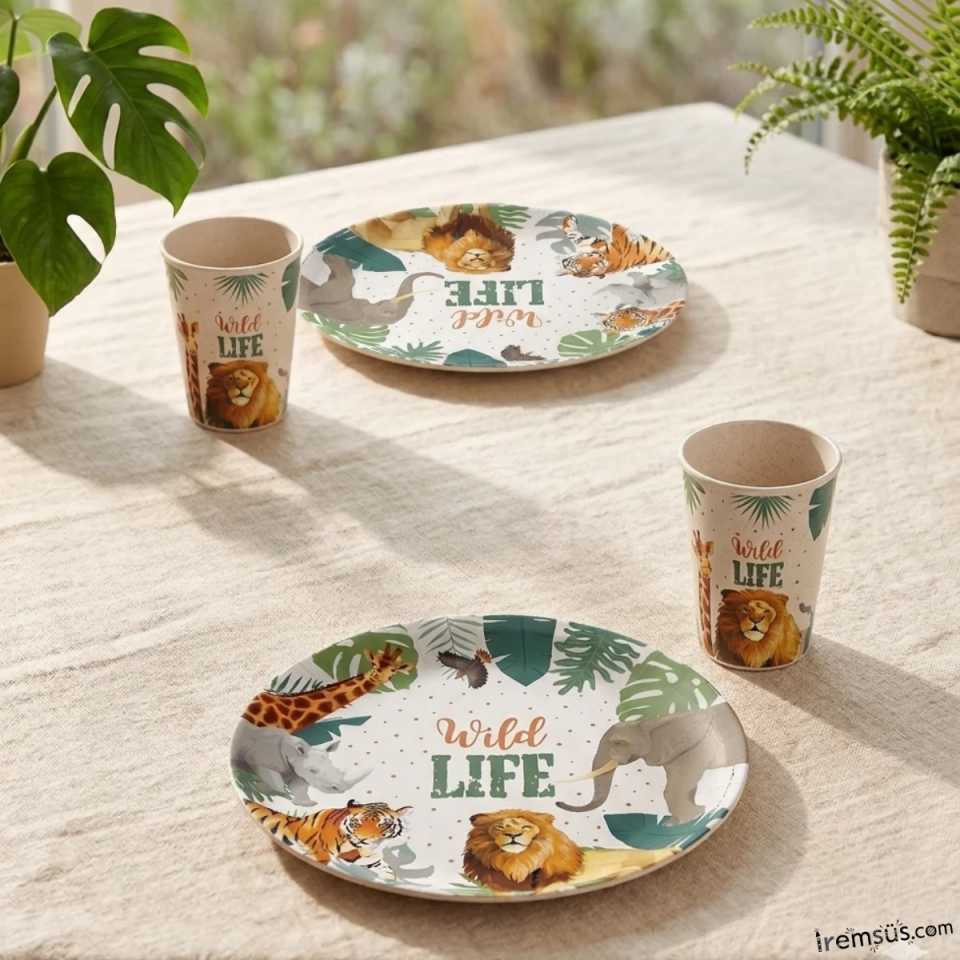 Wild Life Konsept Doğum Günü Partisi Karton Tabak Bardak Seti 8 Li Vahşi Yaşam Hayvan Tema