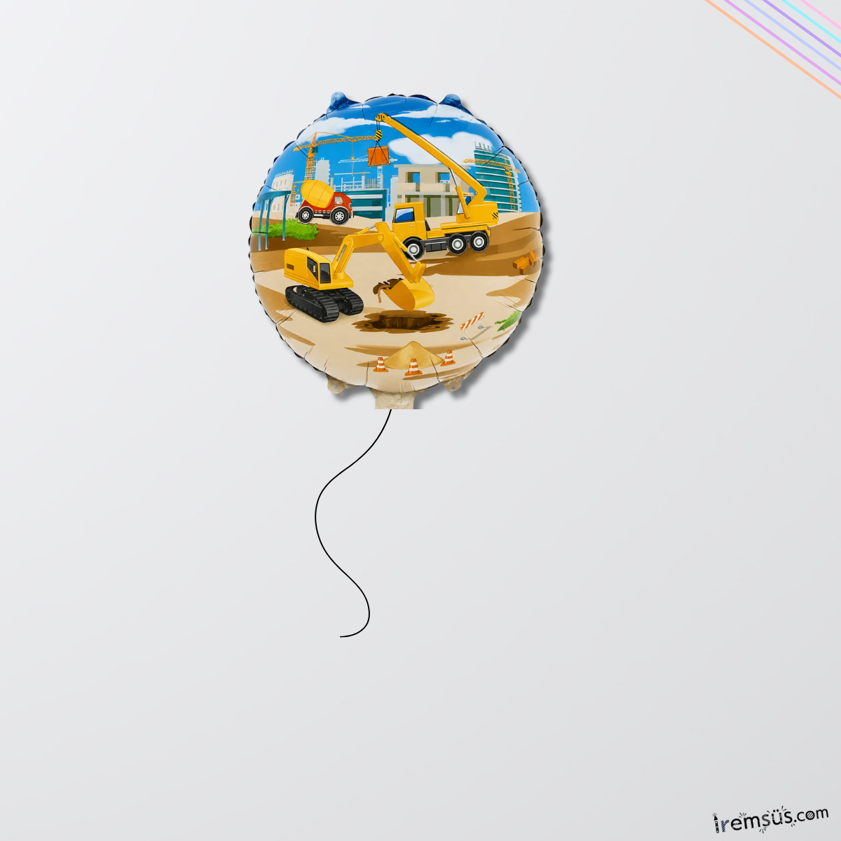 İnşaat Konsept Yuvarlak Folyo Helyum Balon 45 Cm