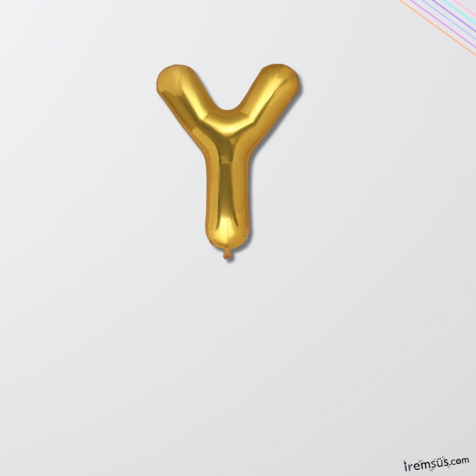Y Harfi Doğum Günü Gold Renk Folyo Balon 16'' 36 Cm Y Harf Folyo Balon Gold Konsept