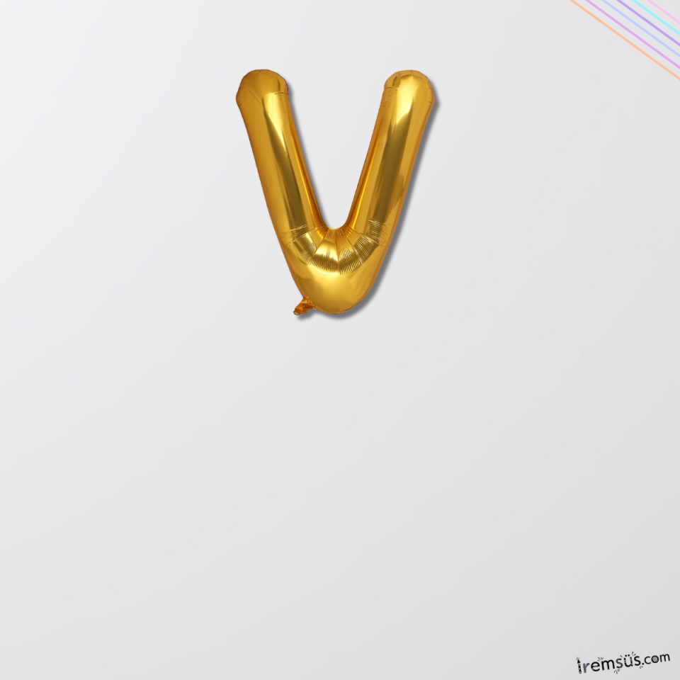 V Harfi Doğum Günü Gold Renk Folyo Balon 16'' 36 Cm V Harf Folyo Balon Gold Konsept