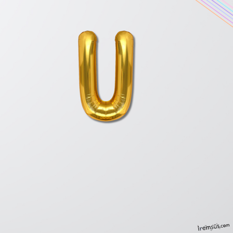 U Harfi Gold Renk Folyo Balon 16'' 36 Cm