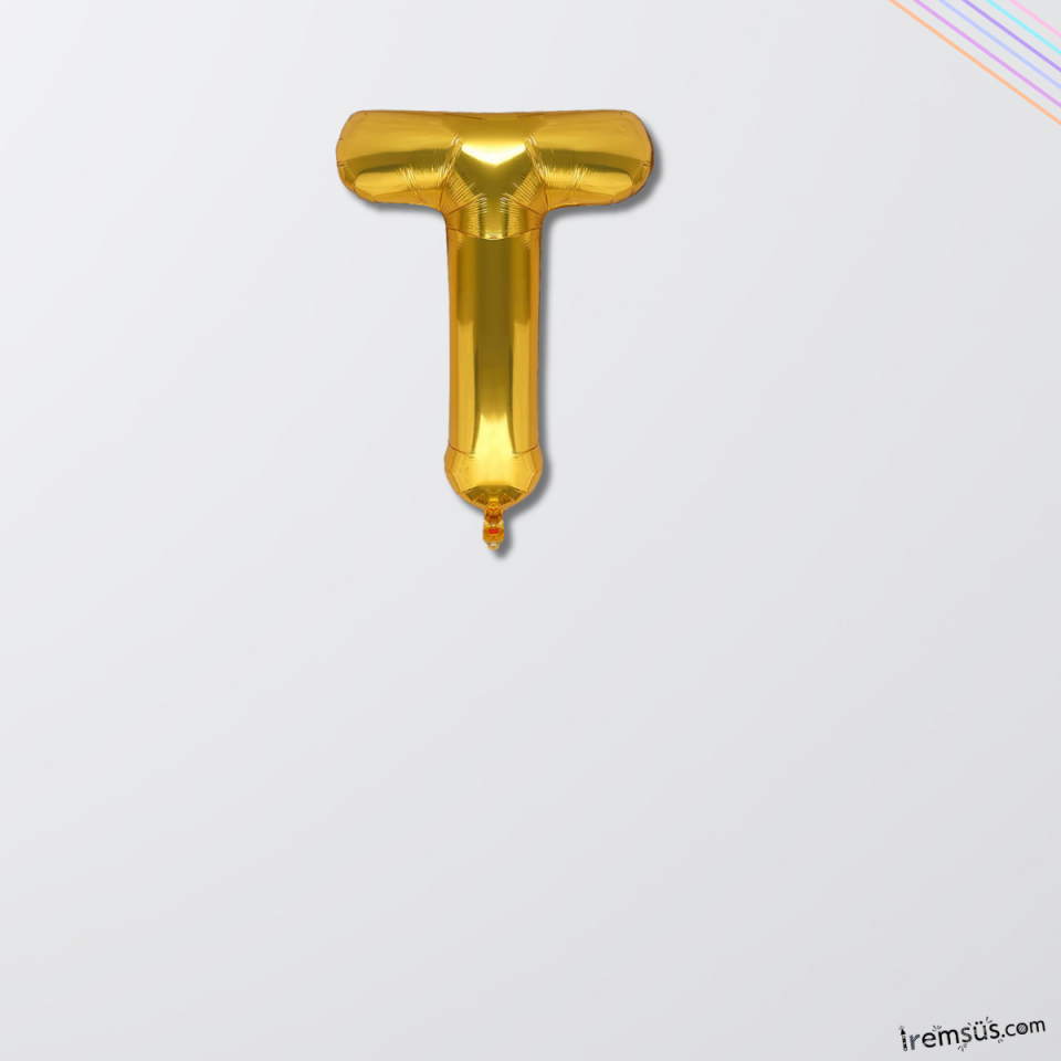 T Harfi Doğum Günü Gold Renk Folyo Balon 16'' 36 Cm T Harf Folyo Balon Gold Konsept