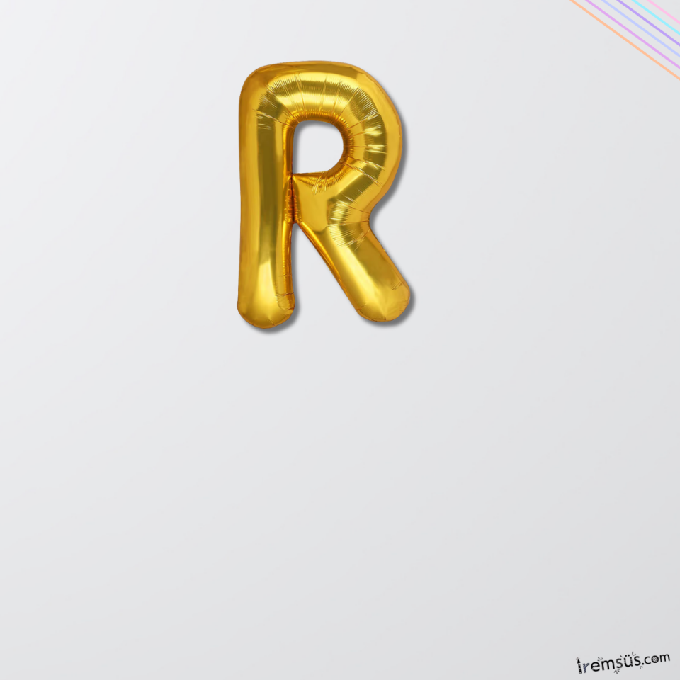 R Harfi Doğum Günü Gold Renk Folyo Balon 16'' 36 Cm R Harf Folyo Balon Gold Konsept