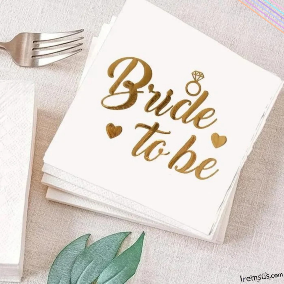 Bride To Be Bekarlığa Veda Partisi Gold Yaldızlı Beyaz Peçete 16 Lı