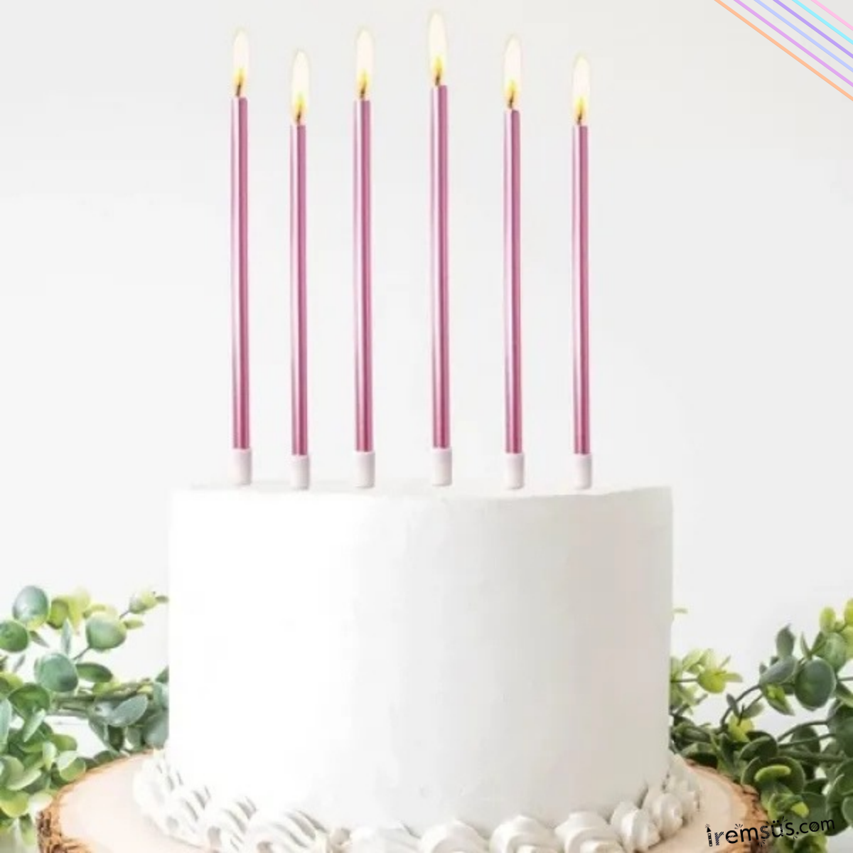 Dekoratif Uzun Pasta Mumu Pembe Renk 6lı 18 cm İnce Uzun Pasta Mumu