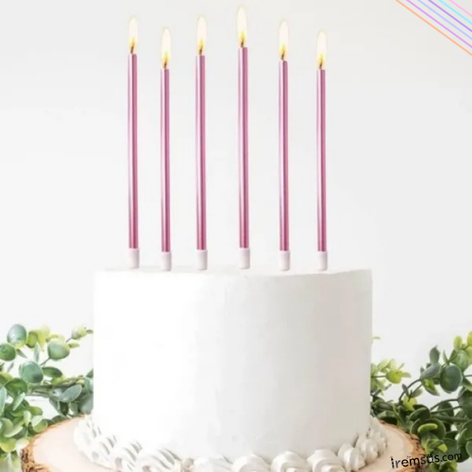 Dekoratif Uzun Pasta Mumu Pembe Renk 6lı 18 cm İnce Uzun Pasta Mumu