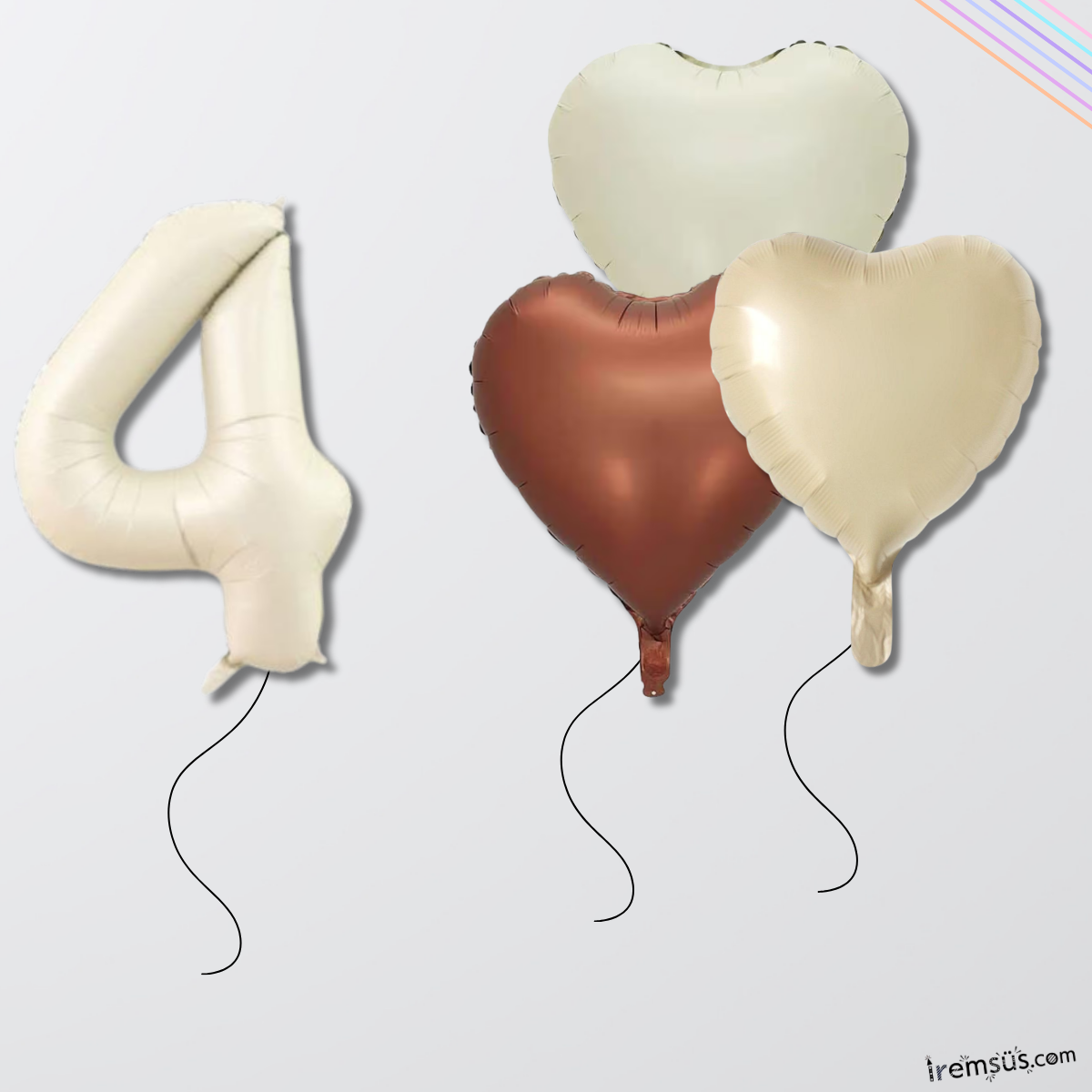 4 Yaş Krem Renk Konsept Kalp Balonlu Folyo Balon Seti