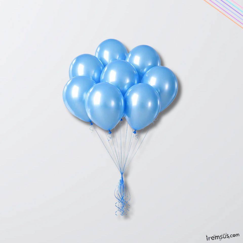 Metalik Ton Mavi Renk Lateks Balon 10 Adet Metalik Mavi Renk Doğum Günü Süsleme Parlak Latex Balon