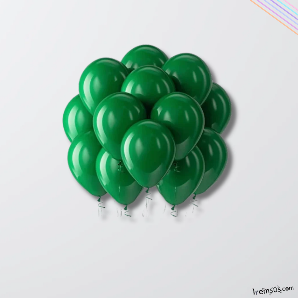 Metalik Ton Koyu Yeşil Renk Lateks Balon 10 Adet Metalik Yeşil Renk Doğum Günü Süsleme Parlak Balon