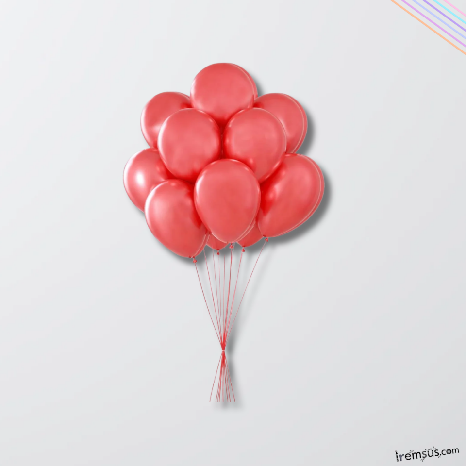 Metalik Ton Kırmızı Renk Lateks Balon 10 Adet Metalik Kırmızı Renk Doğum Günü Süsleme Parlak Balon
