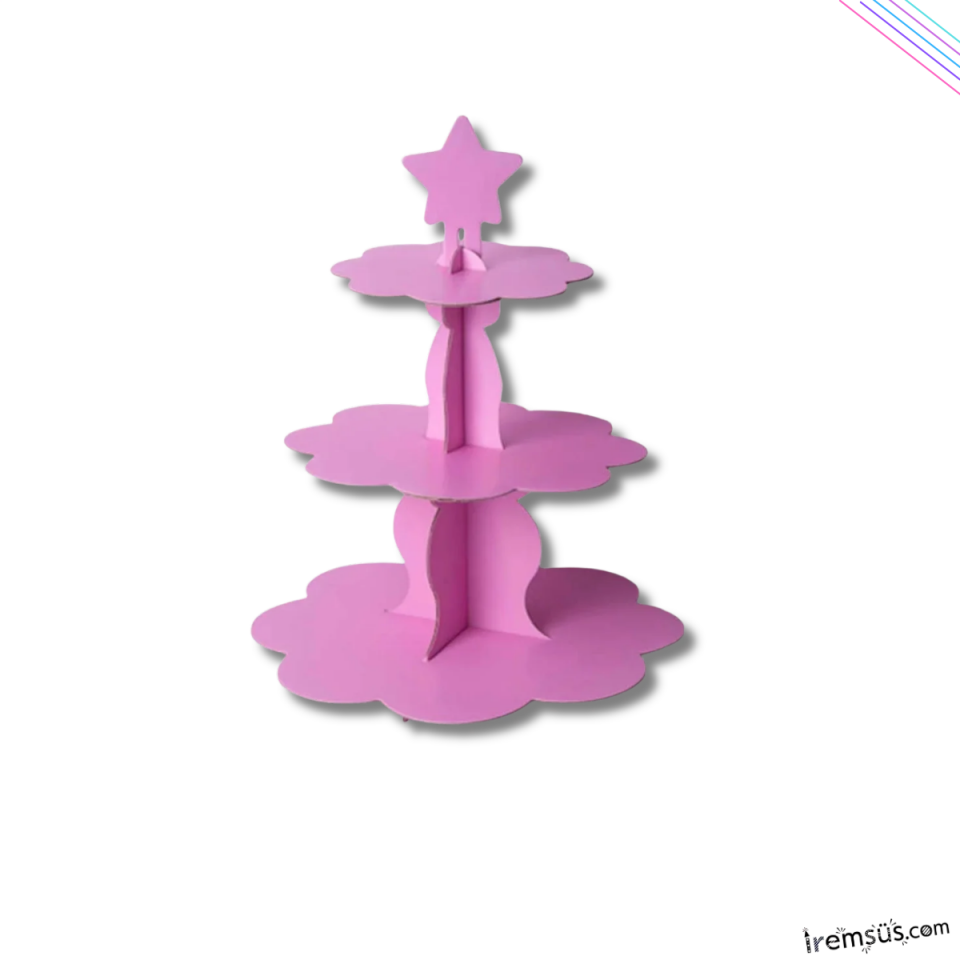 Pembe Konsept Parti 3 Katlı Cupcake Standı Pembe Renk Süsleme Kek Standı
