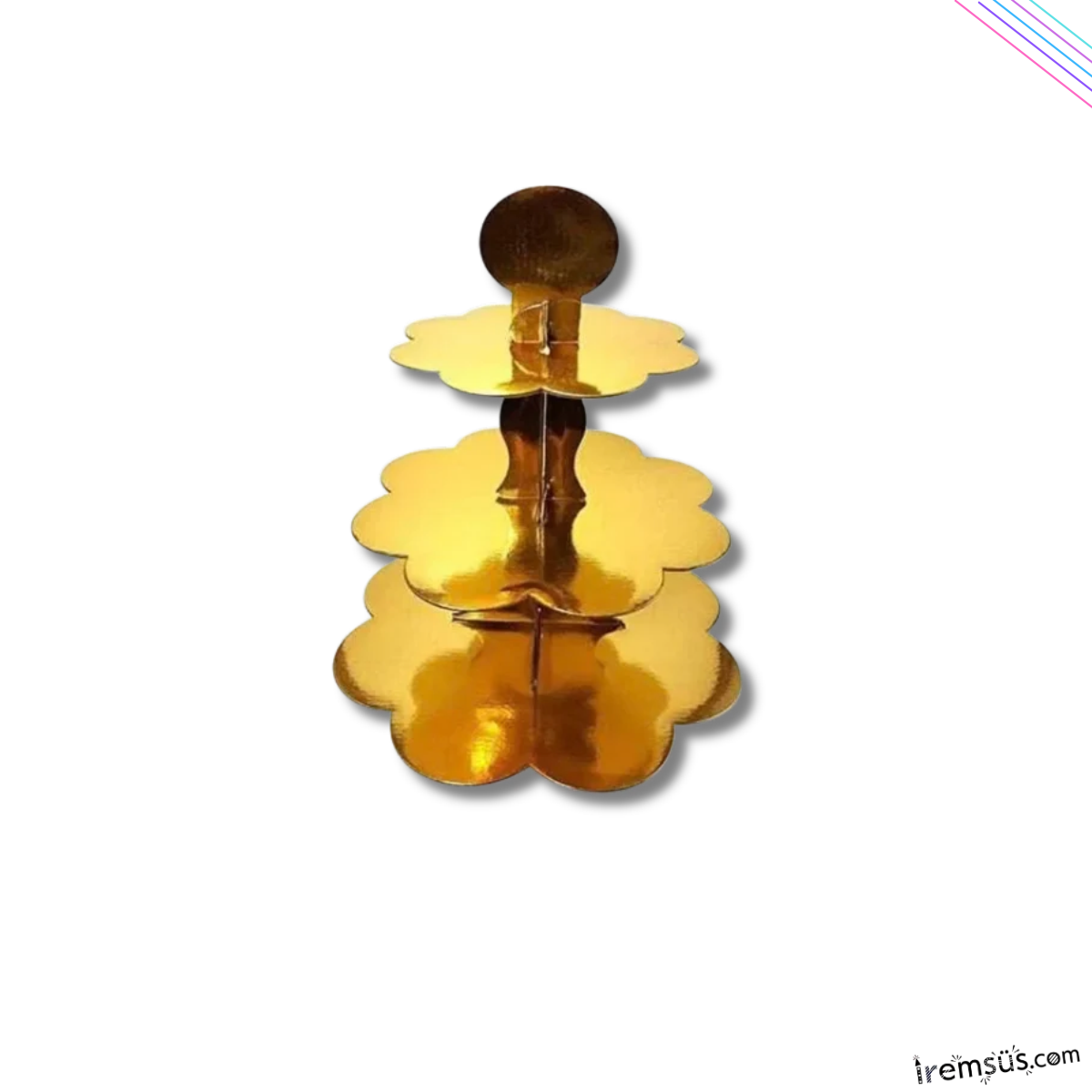 Gold Konsept Doğum Günü Partisi 3 Katlı Parlak Cupcake Standı Altın Renk Süsleme Kek Standı