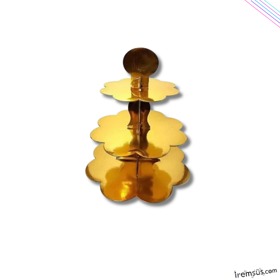Gold Konsept Doğum Günü Partisi 3 Katlı Parlak Cupcake Standı Altın Renk Süsleme Kek Standı