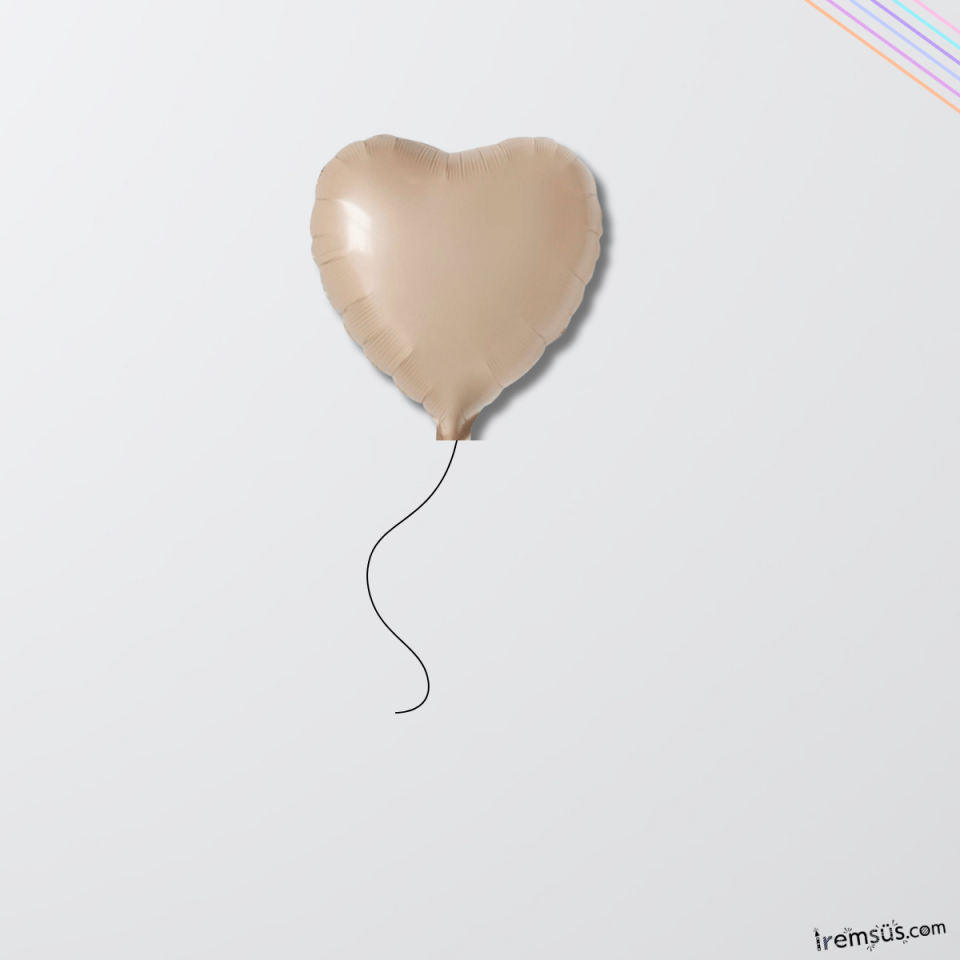Bej Renk Folyo Kalp Helyum Balon 45 cm