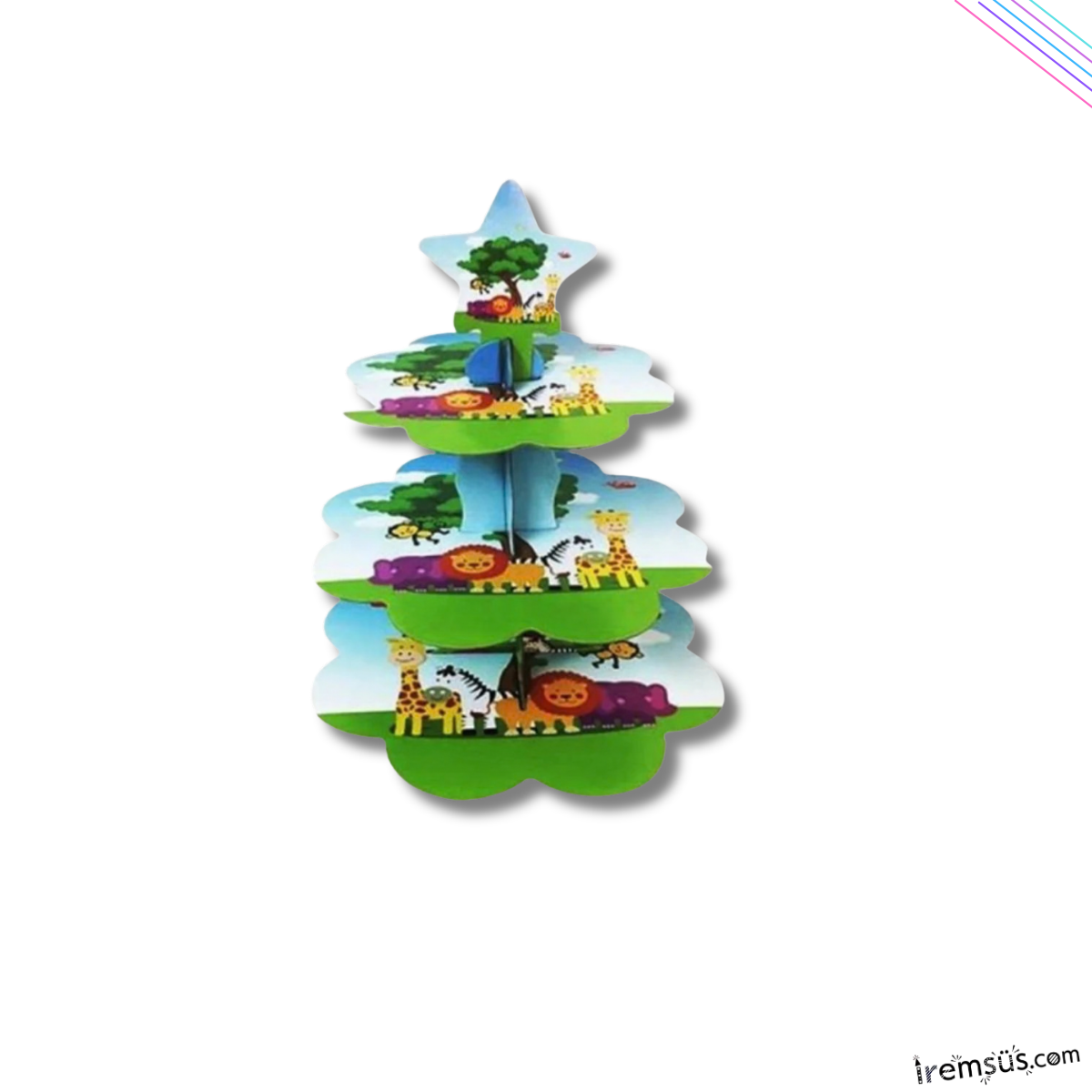 Safari Konsept Doğum Günü Partisi 3 Katlı Cupcake Standı Safari Tema Süsleme Kek Standı