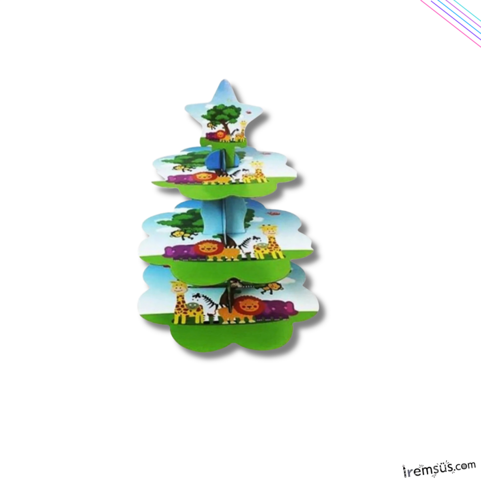 Safari Konsept Doğum Günü Partisi 3 Katlı Cupcake Standı Safari Tema Süsleme Kek Standı