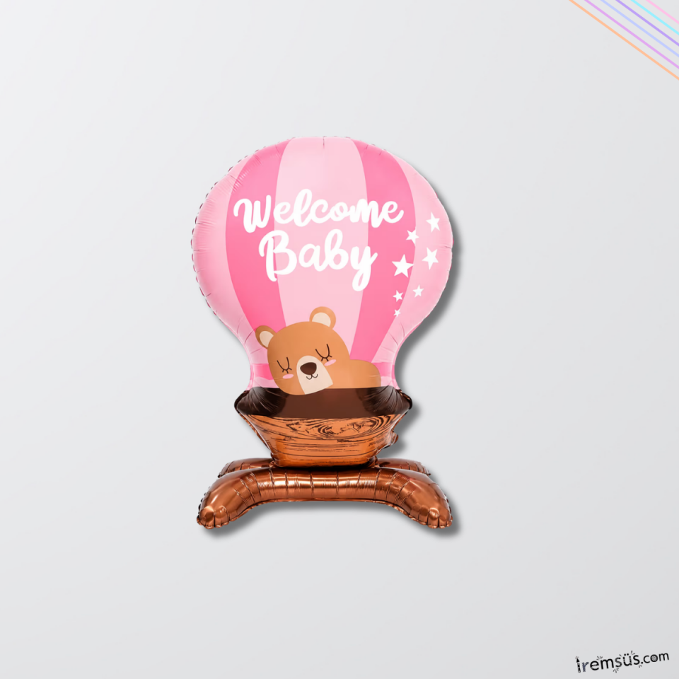 Ayıcıklı Welcome Baby Ayaklı Folyo Balon Pembe Renk 90 cm