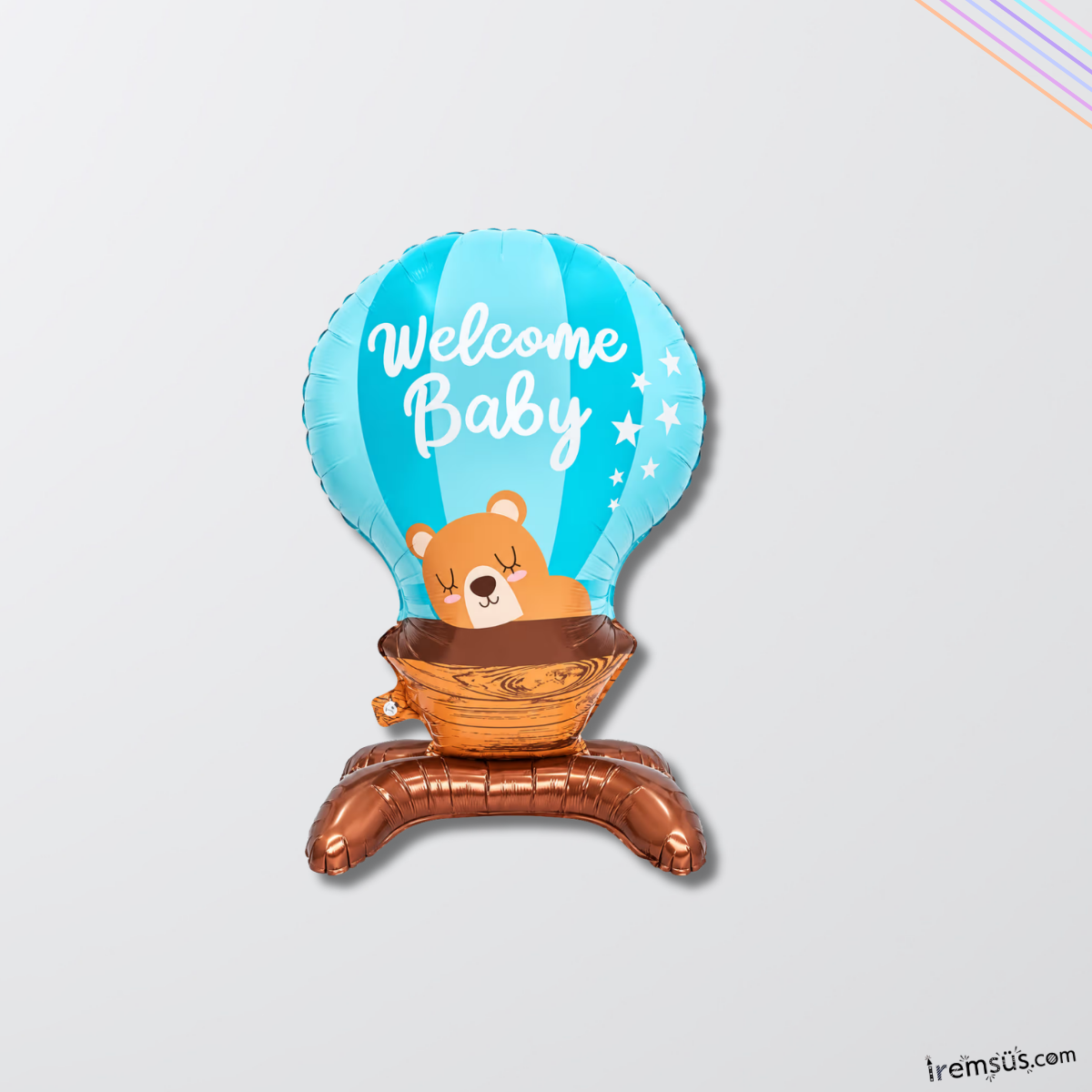 Ayıcıklı Welcome Baby Ayaklı Folyo Balon Mavi Renk 90 Cm