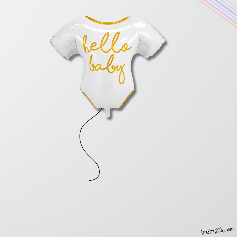Tisört Şekilli Hello Baby Yazılı Folyo Balon Beyaz Renk 62 cm