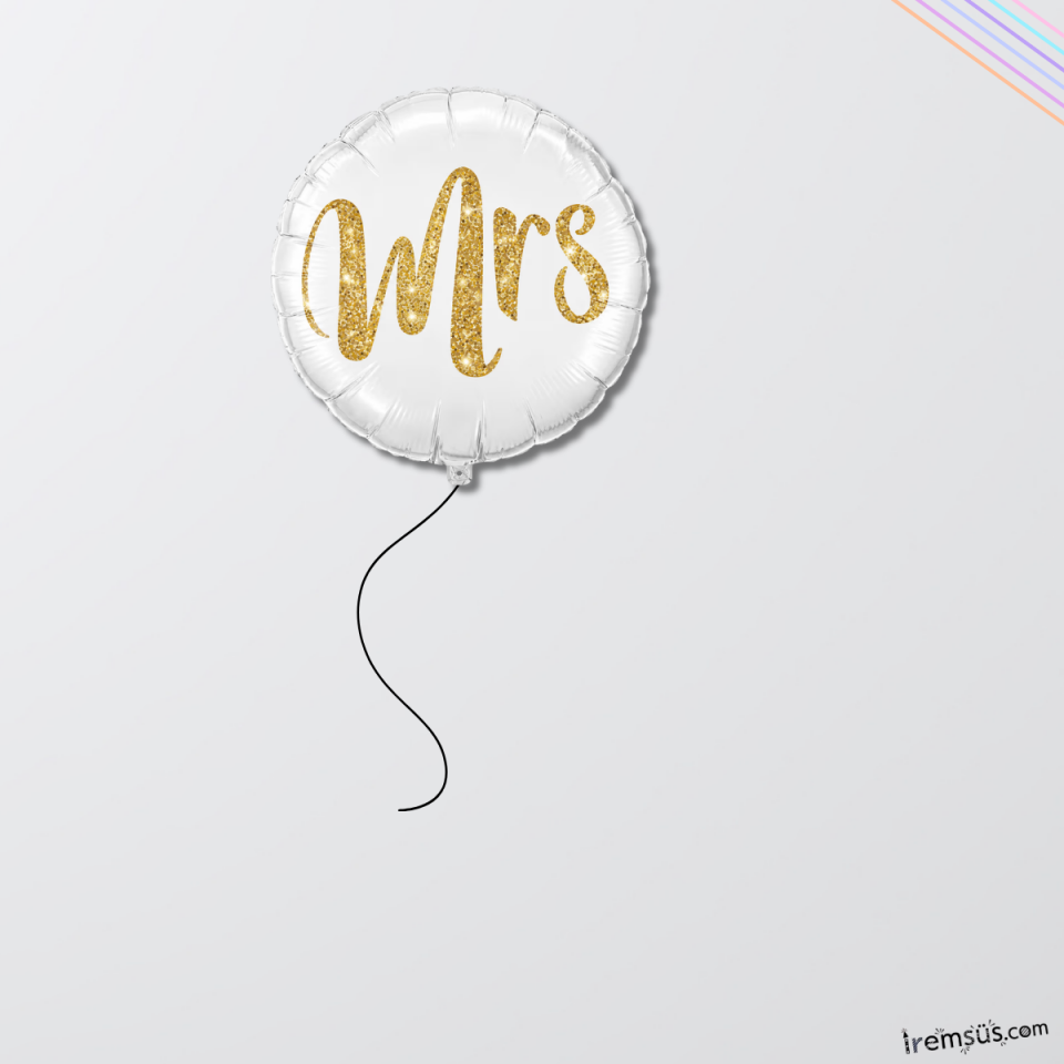 Mrs Yazılı Gold Beyaz Renk Yuvarlak Folyo Balon 18'' 45 cm Düğün Bride To Be Süsleme Balonu