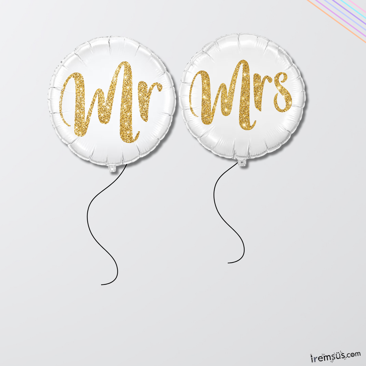 Mr&Mrs Yazılı Gold Beyaz Renk Yuvarlak 2li Folyo Balon Seti