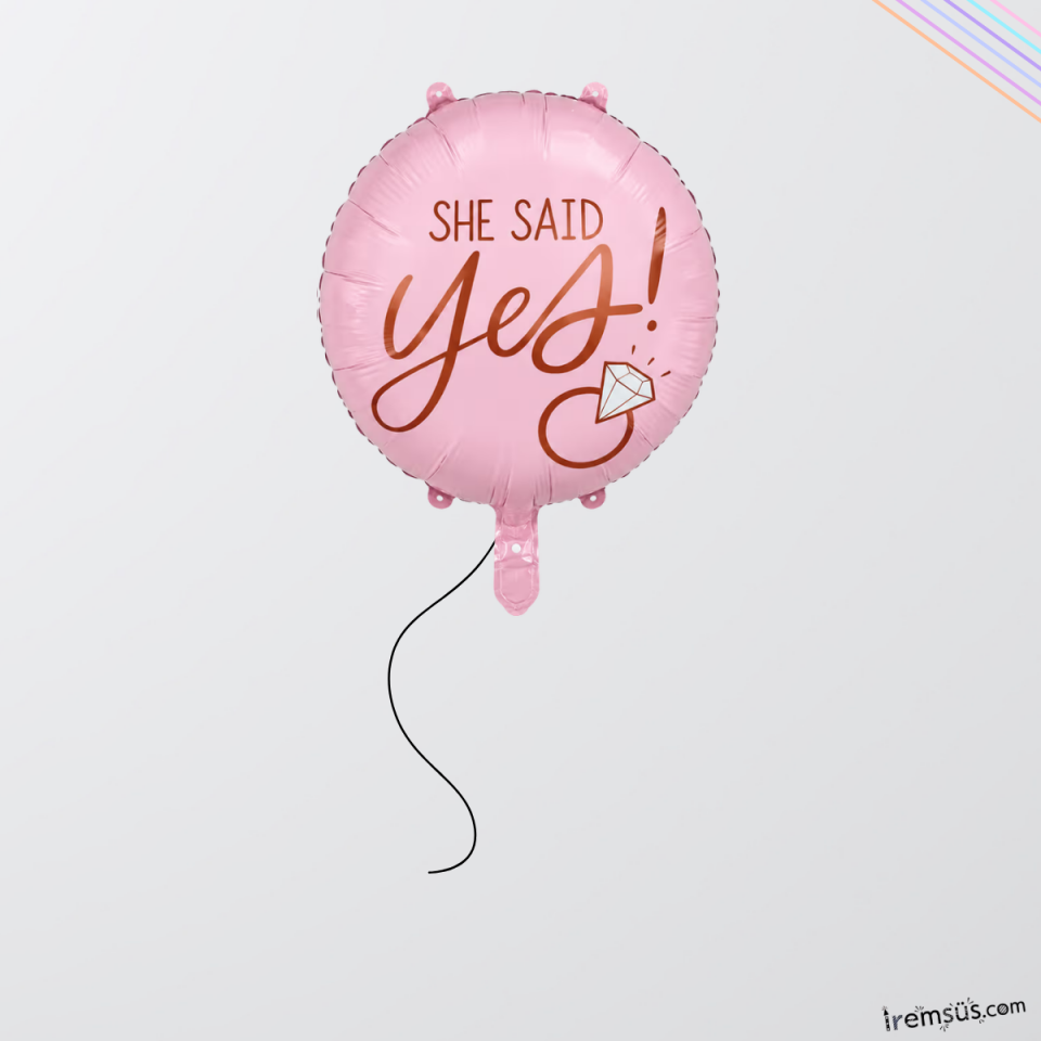 She Said Yes Yazılı Yuvarlak Folyo Helyum Balon 24'' Bride To Be Süsleme Balonu