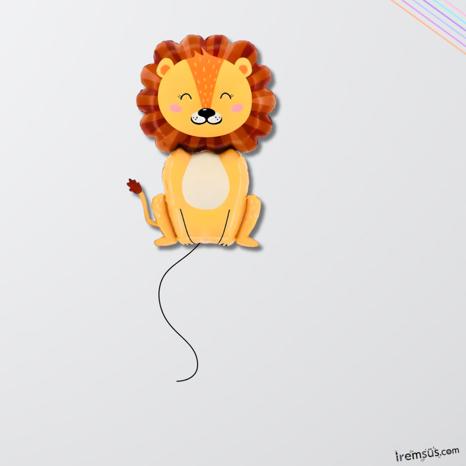 Oturan Sevimli Aslan Figür Folyo Helyum Balon 100 cm Aslan Safari Konsept Hayvan Figür Balon Süsleme
