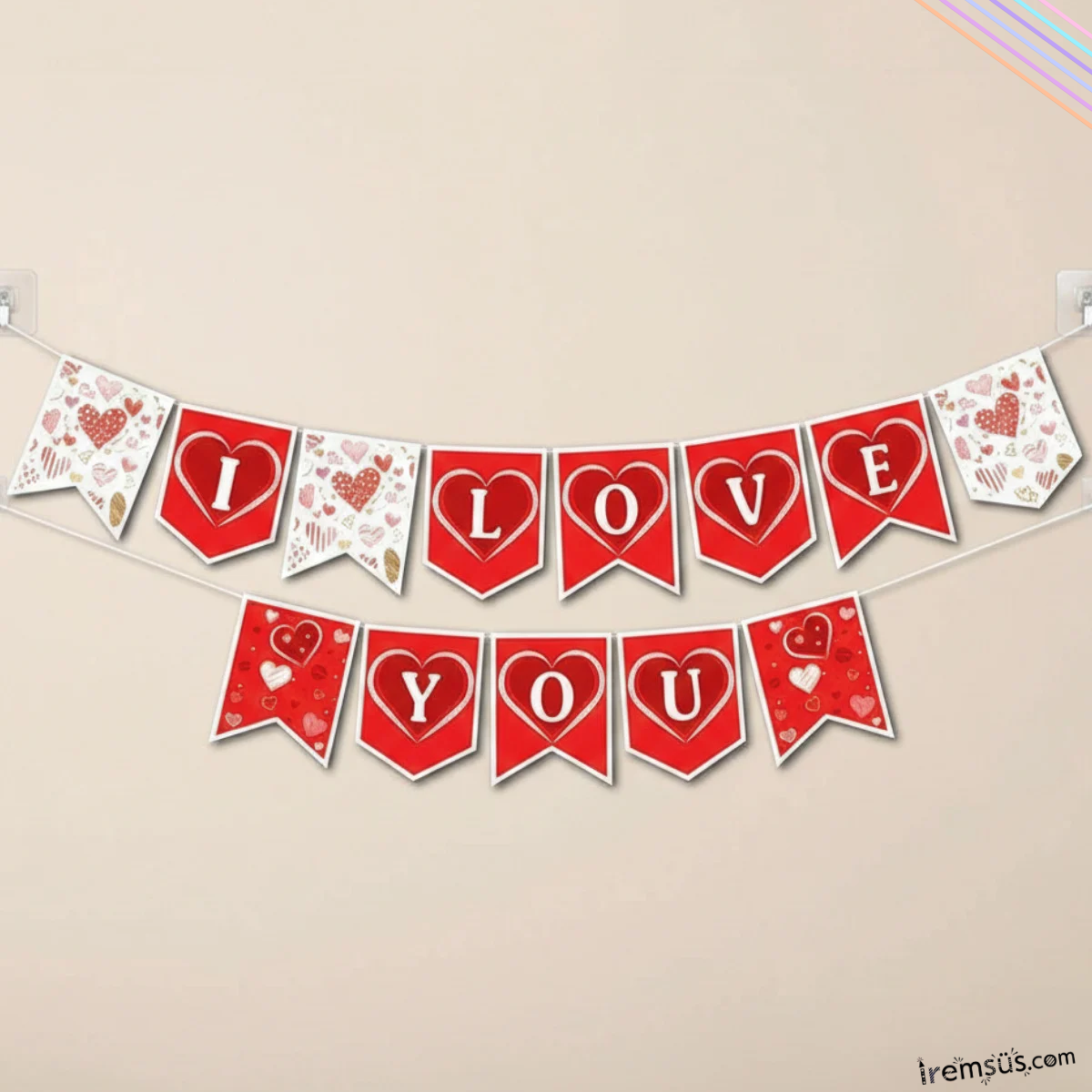 I love You Yazılı Kırmızı Renkli Kalpli Banner Yazı 190 cm Sevgililer Günü Süpriz Süsleme