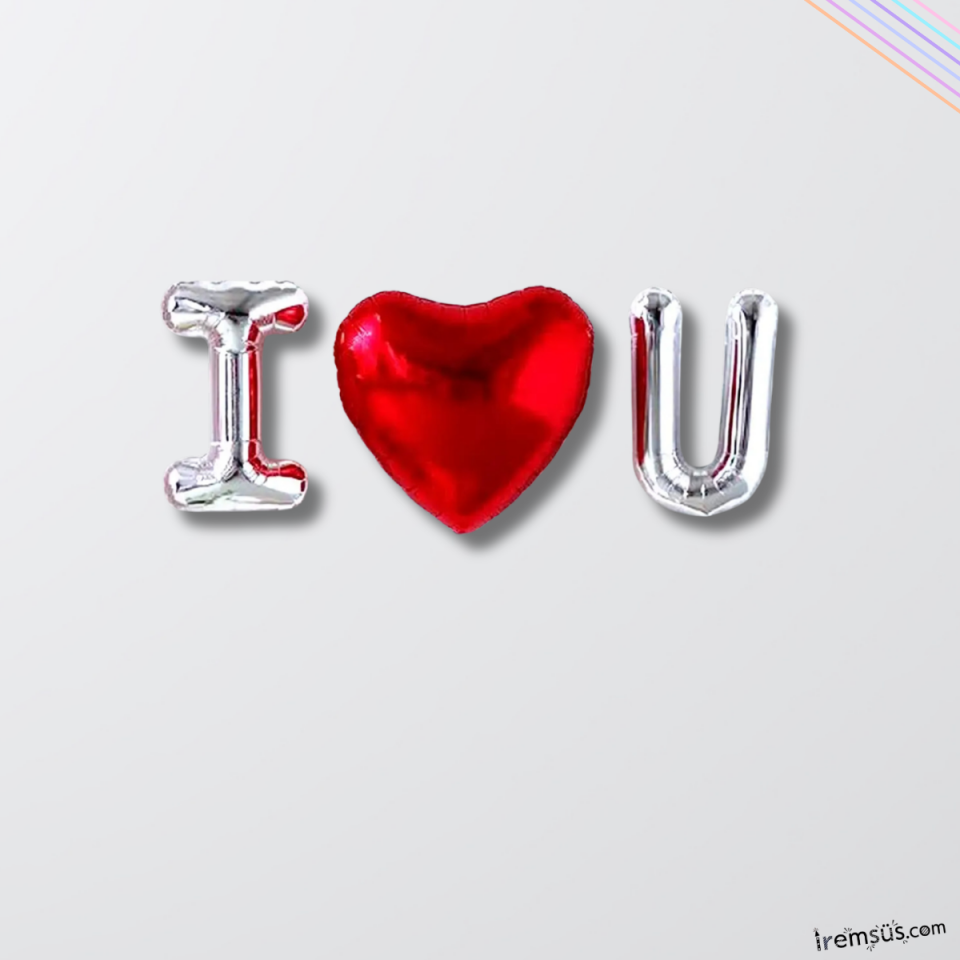 I Love U Kalp Balonlu Folyo Balon Seti 36 cm Sevgiliye Süpriz Balon Süslemesi