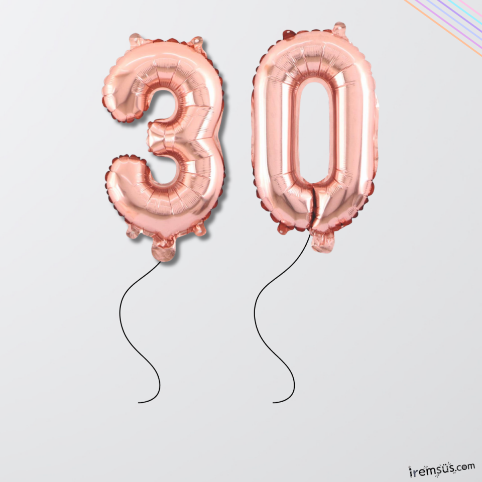 30 Yaş Rose Gold Renk Folyo Helyum Balon 34'' 76 Cm 30 Yaş Doğum Günü Balon Süslemesi