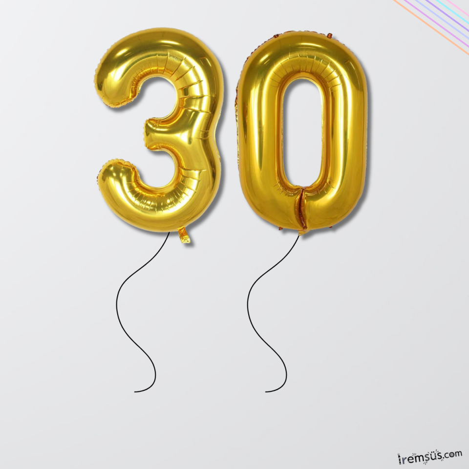 30 Yaş Gold Renk Folyo Helyum Balon 34'' 76 Cm 30 Yaş Doğum Günü Balon Süslemesi