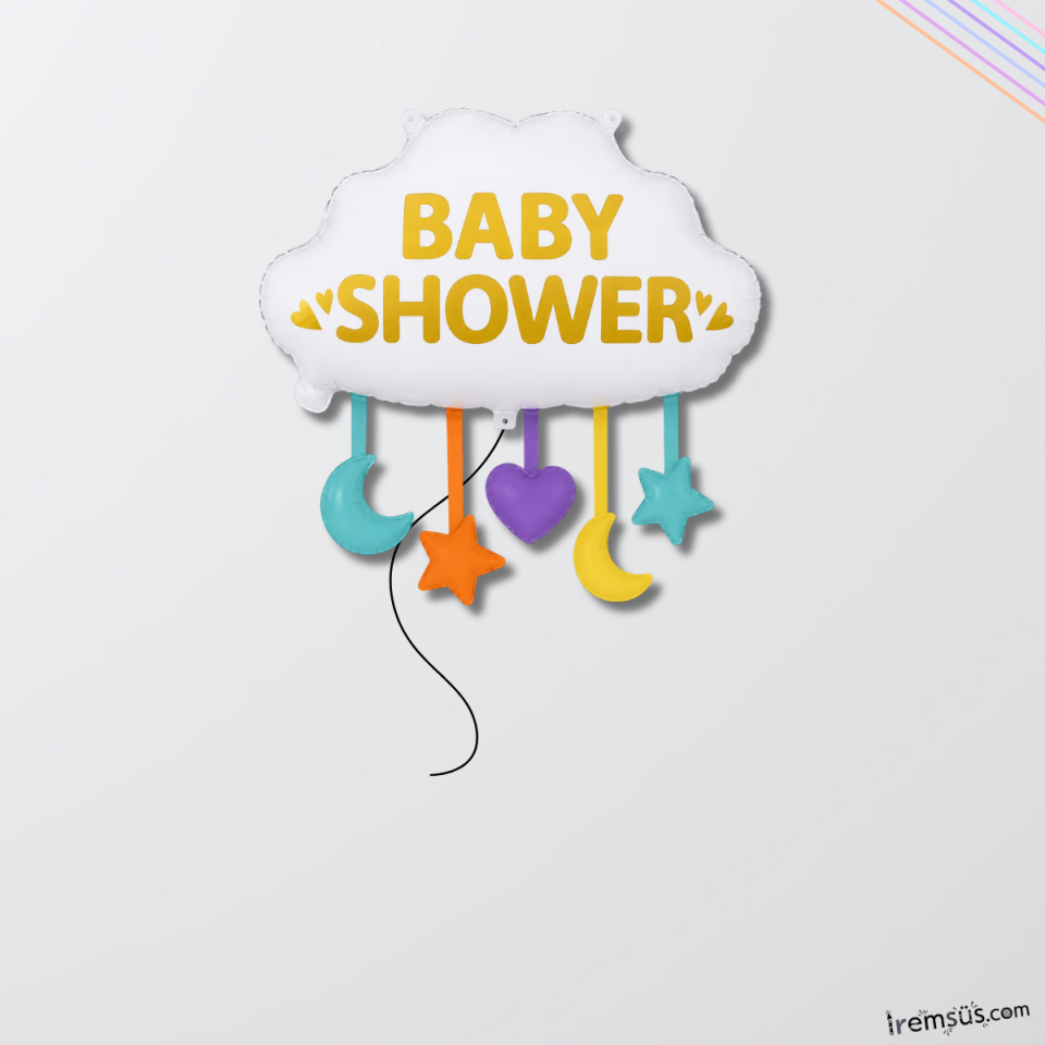 Baby Shower Yazılı Bulut Figür Folyo Helyum Balon 65 Cm Baby Shower Parti Balonu