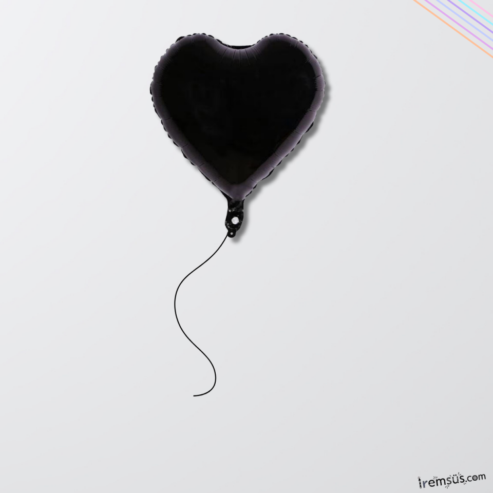 Siyah Renk Folyo Kalp Helyum Balon 18'' 45 cm 1 Adet Siyah Konsept Süsleme