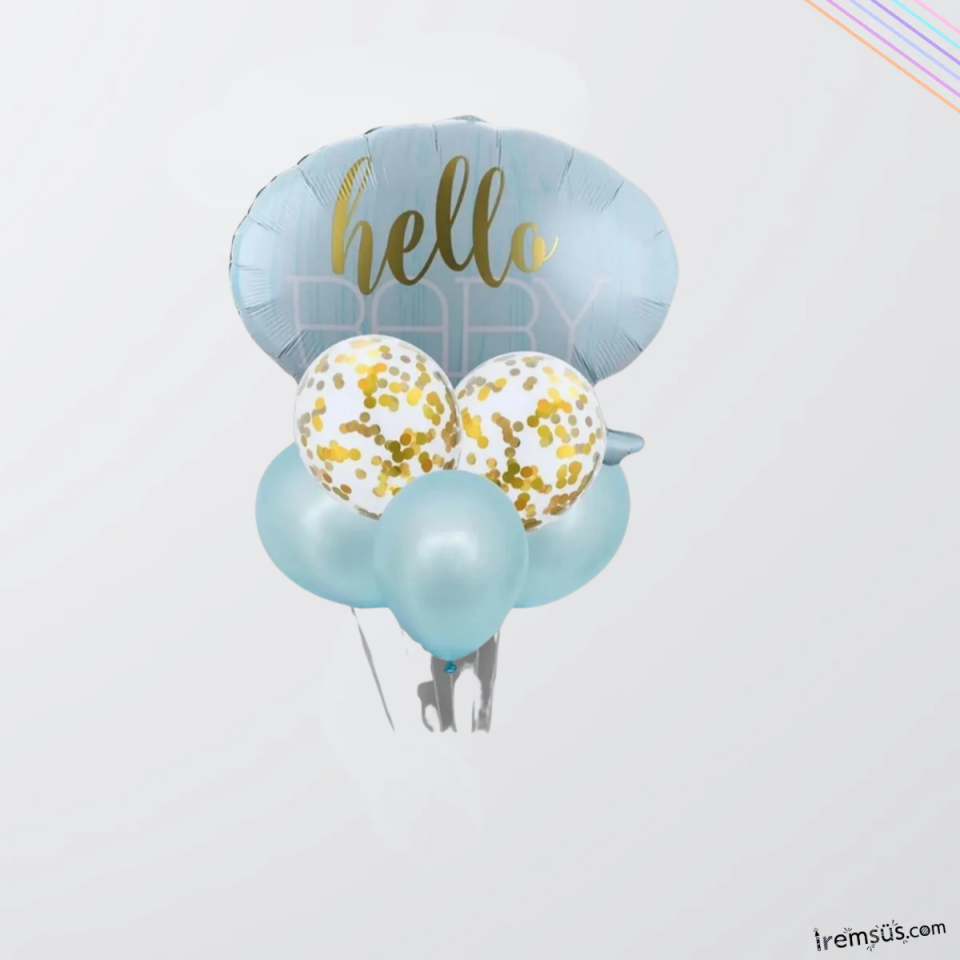 Erkek Bebek Hello Baby Mavi Renk Yeni Doğum Balon Seti