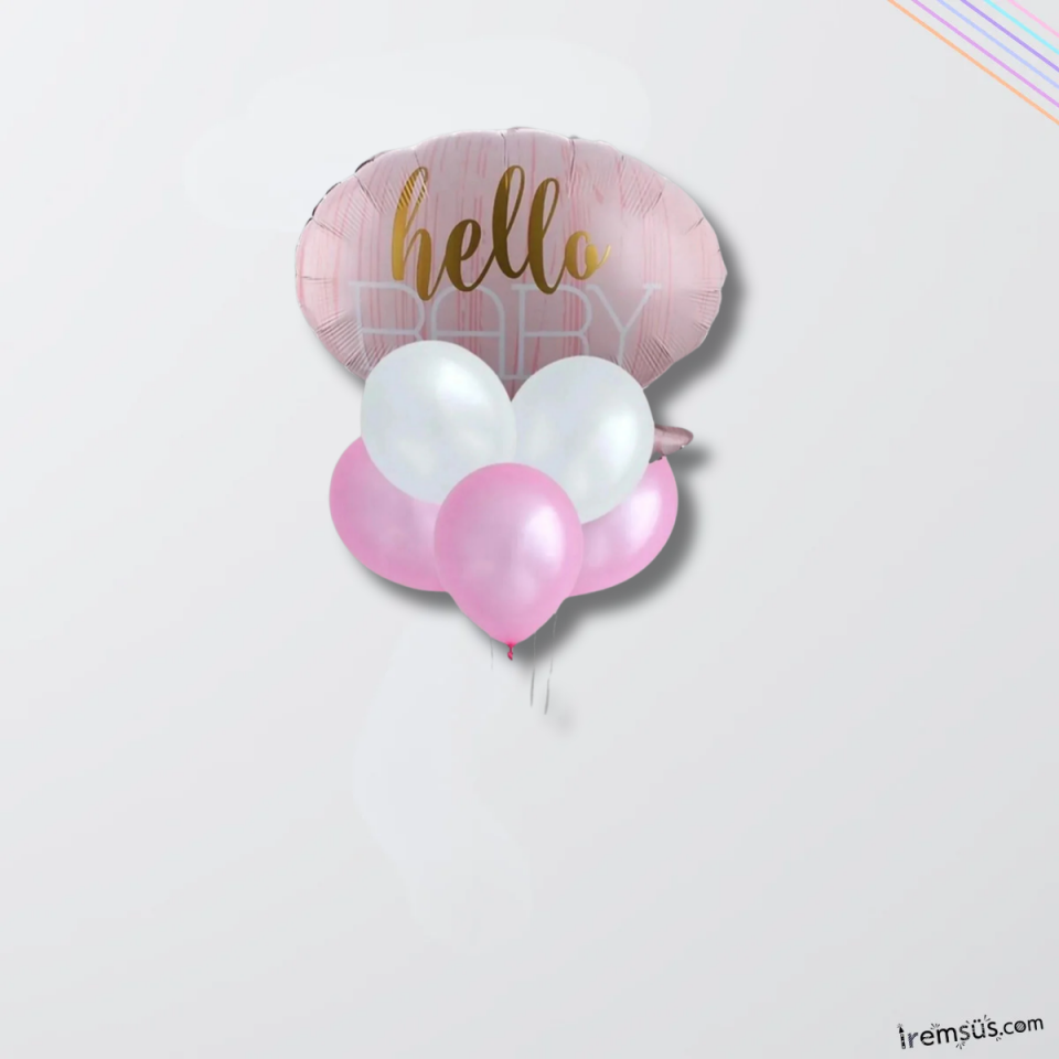 Kız Bebek Hello Baby Pembe Renk Yeni Doğum Balon Seti