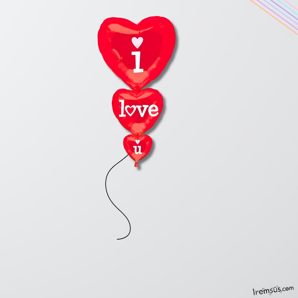 Kırmızı Renk 3 lü Birleşik Folyo Helyum I love U Balon Sevgililer Günü Sürpriz Balon