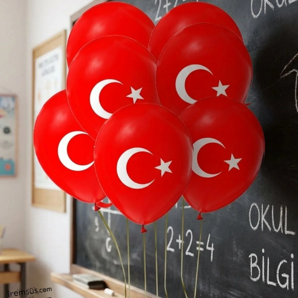Türk Bayraklı Kırmızı Renk Lateks Balon 10 adet 12'' 29 Ekim Bayraklı Balon Süslemesi