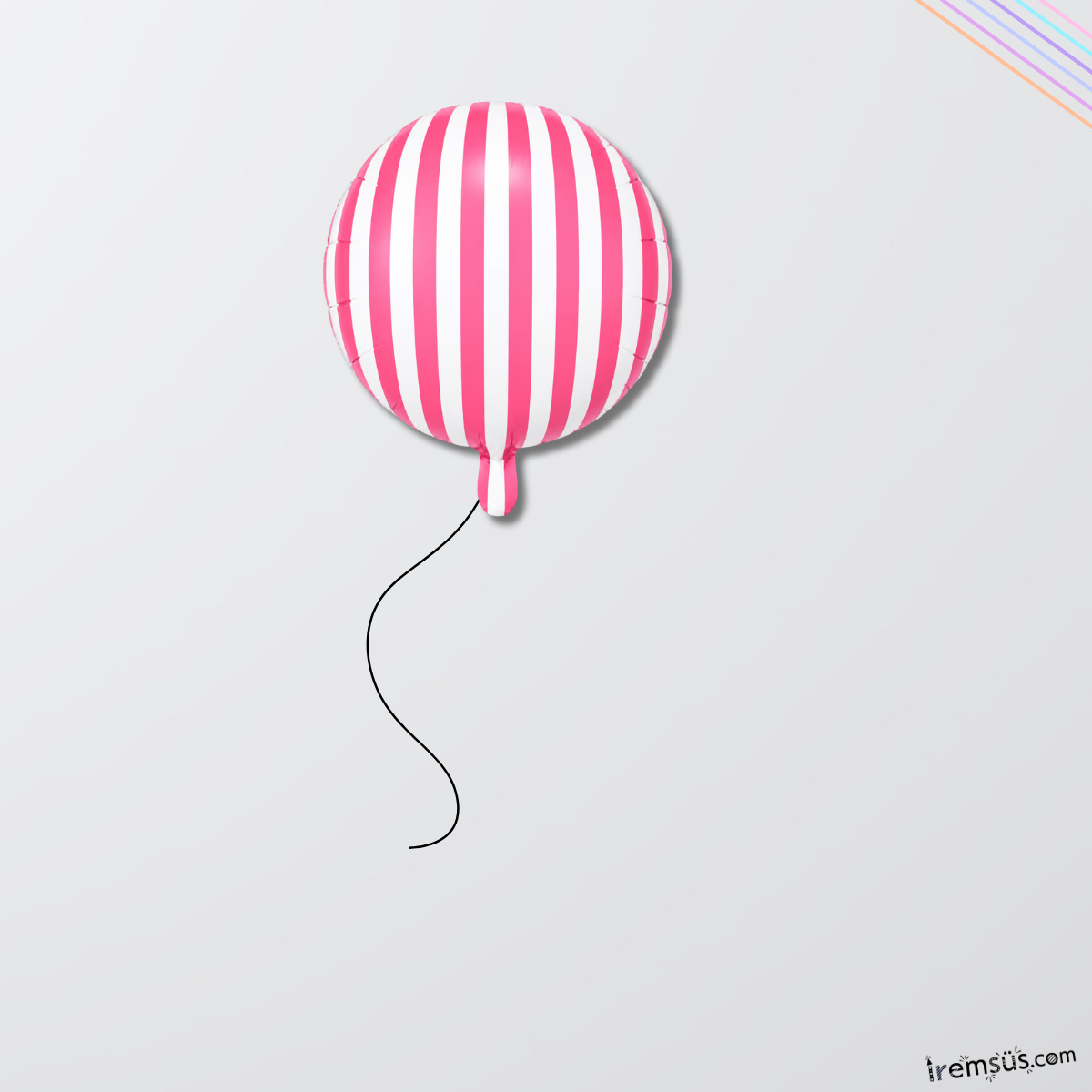 Pembe Beyaz Çizgili Folyo Helyum Balon 45 cm Pembe Konsept Folyo Balon Süsleme