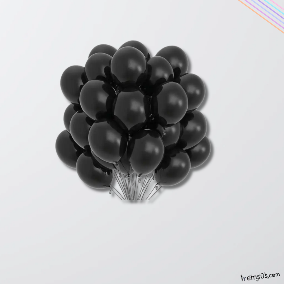 Metalik Ton Siyah Renk Lateks Balon 10 Adet Metalik Siyah Doğum Günü Süsleme Parlak Latex Balon