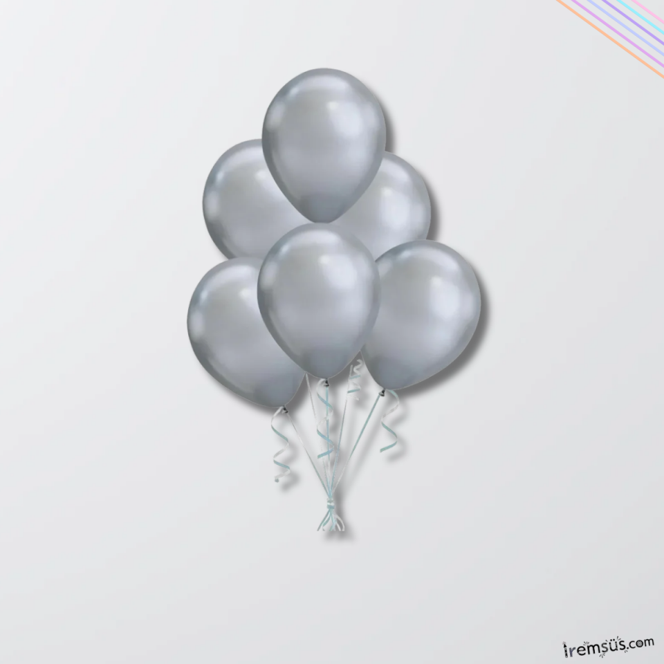 Metalik Ton Gümüş Renk Lateks Balon 10 Adet Metalik Gri Doğum Günü Süsleme Parlak Latex Balon