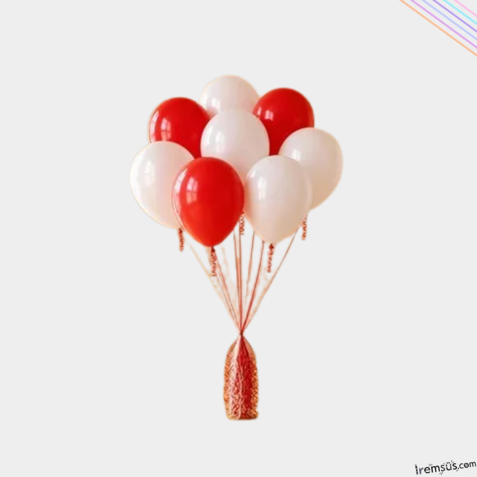 Kırmızı ve Beyaz Karışık Renk Lateks Balon 10 Adet 12'' 29 Ekim Bayramı Süsleme Balonu