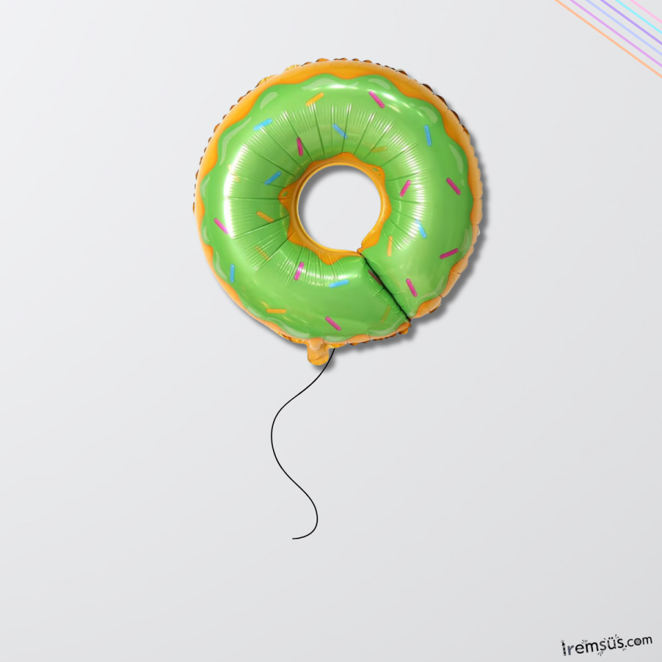 Donut Figür Yeşil Renk Folyo Helyum Balon 80 cm Donut Konsept Parti Süsleme