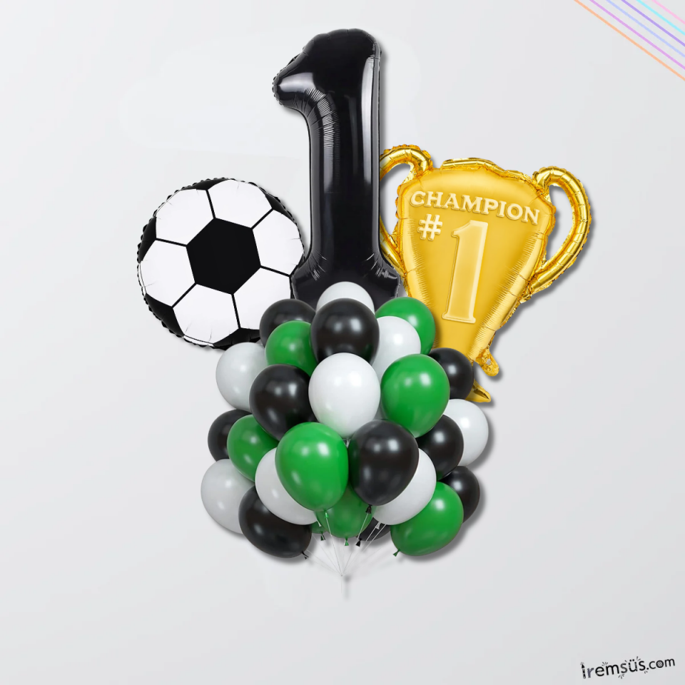 1 Yaş Doğum Günü Partisi Şampiyon Konsept Folyo Helyum Balon Süsleme Seti Futbol Konsept Balonları