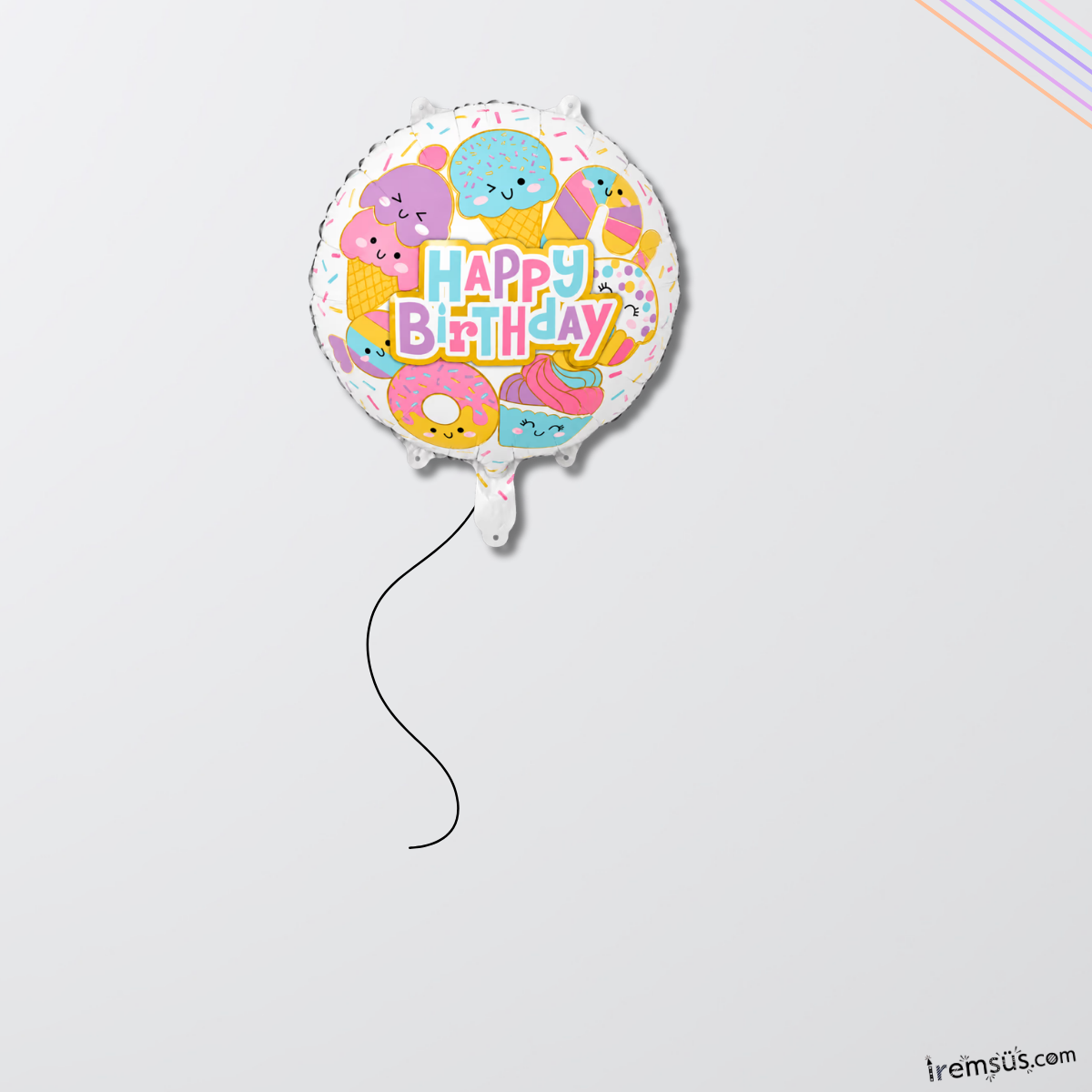 Dondurma Temalı Yuvarlak Happy Birthday Folyo Balon 18'' 45 Cm Dondurma Konsept Parti Balonu