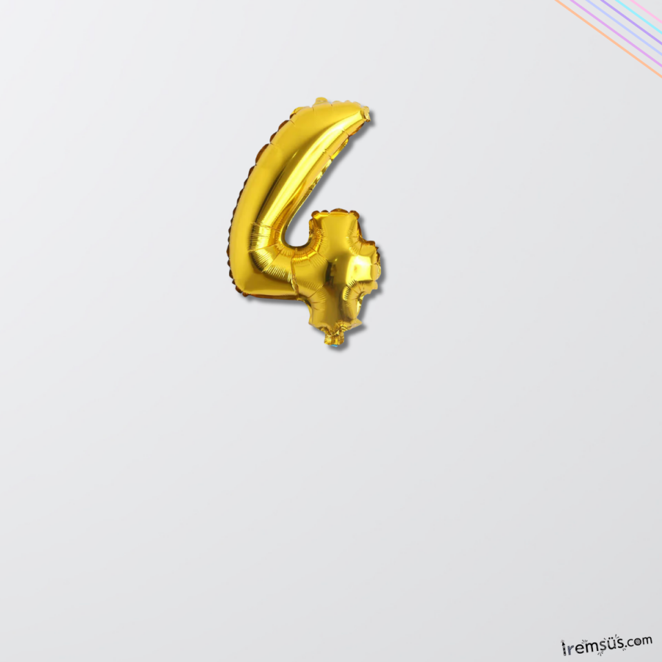 4 Yaş Doğum Günü Partisi Gold Renk Folyo Balon 16'' 36 Cm 4 Rakam Folyo Rakam Balon Altın Konsept