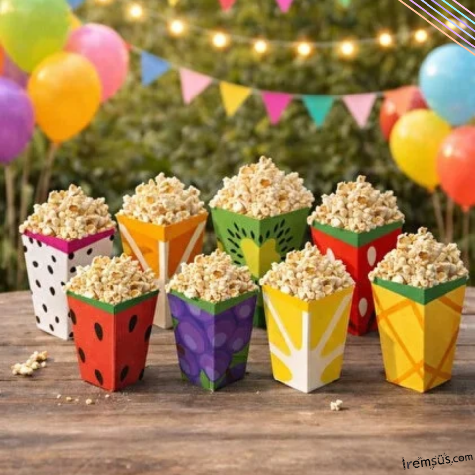 Meyve Konsept Doğum Günü Partisi Mısır Kutusu 8li Meyve Baskılı Popcorn Kutusu Süsleme