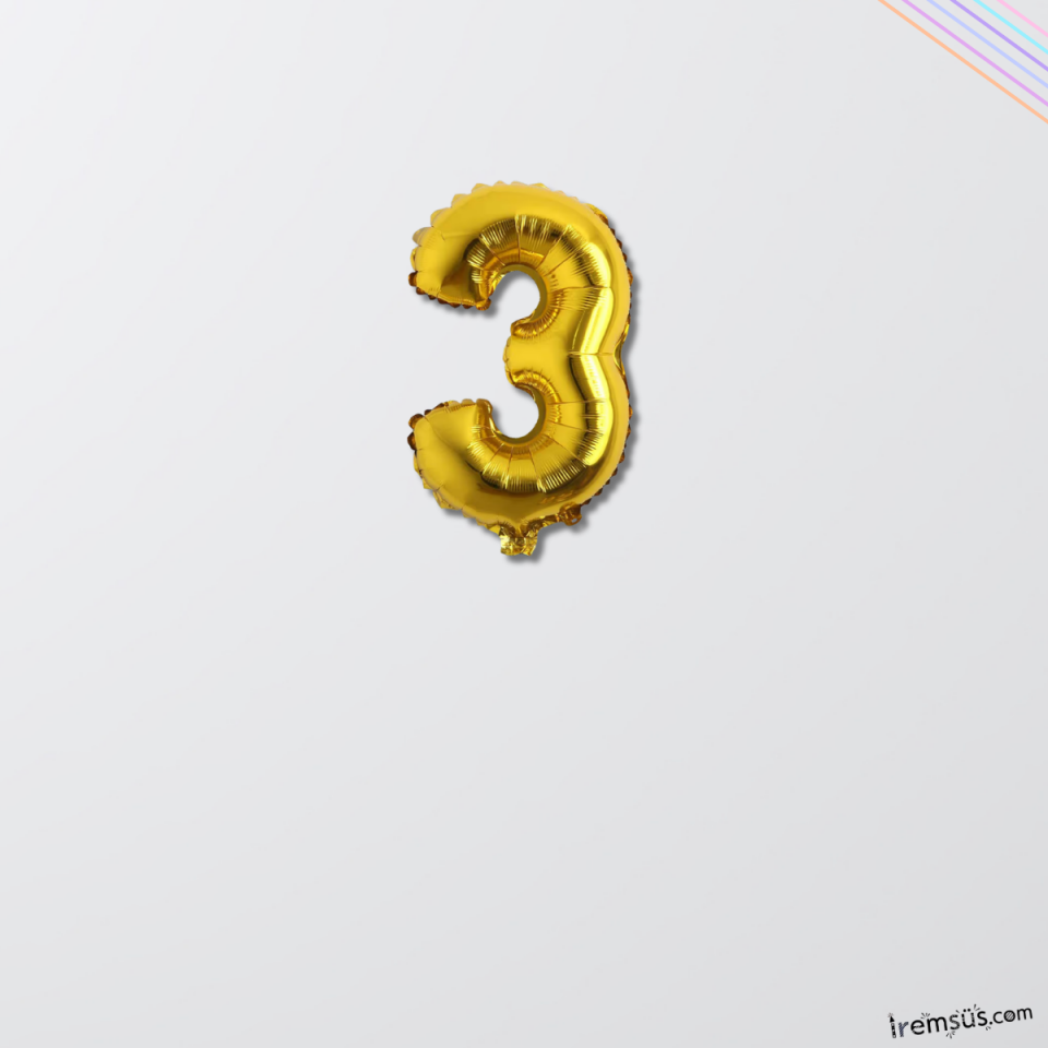 3 Yaş Doğum Günü Partisi Gold Renk Folyo Balon 16'' 36 Cm 3 Rakam Folyo Rakam Balon Altın Konsept