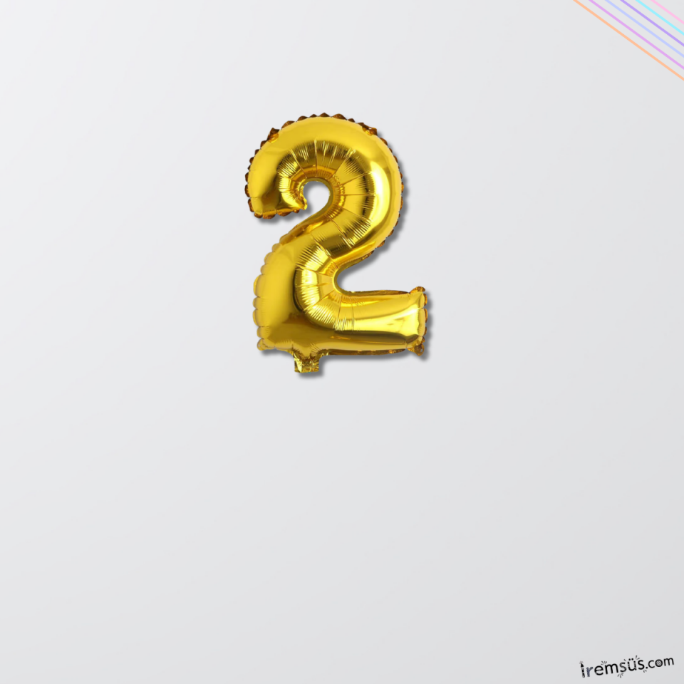 2 Yaş Doğum Günü Partisi Gold Renk Folyo Balon 16'' 36 Cm 2 Rakam Folyo Rakam Balon Altın Konsept