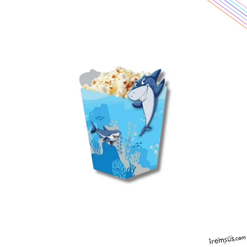 Köpekbalığı Konsept Doğum Günü Partisi Mısır Kutusu 8li Balık Baskılı Popcorn Kutusu Süsleme
